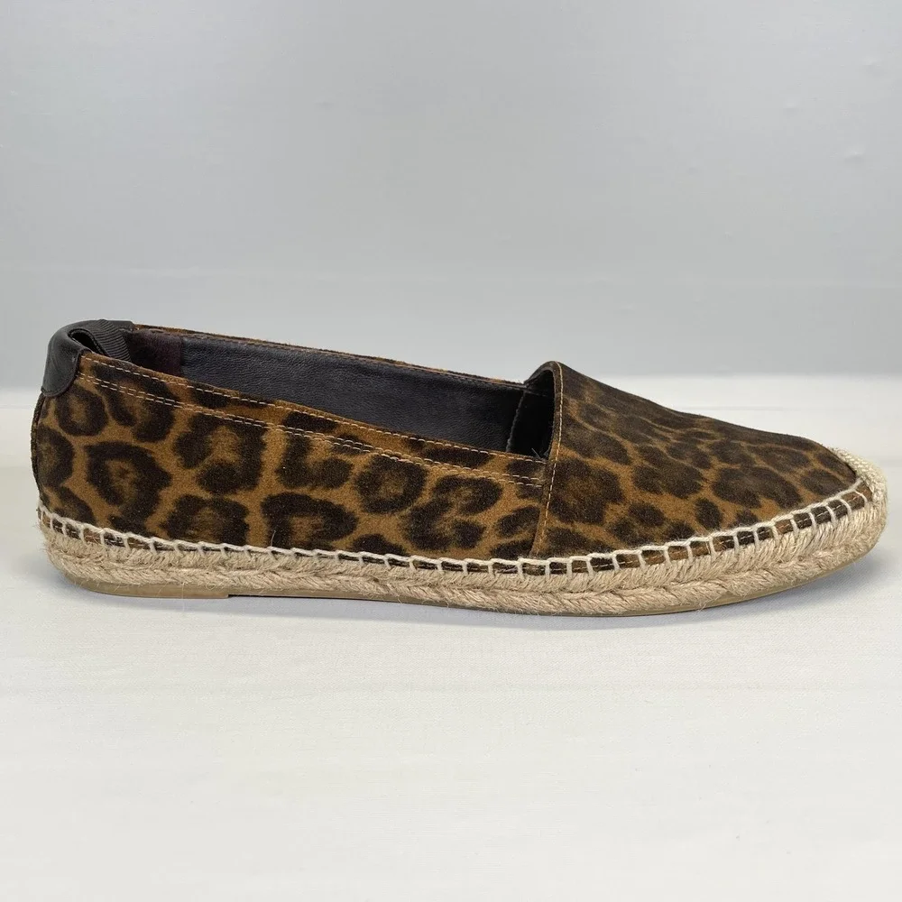 Saint Laurent Leopard Espadrilles Womens Size 39 Brown Suede Slip On Casual Shoe